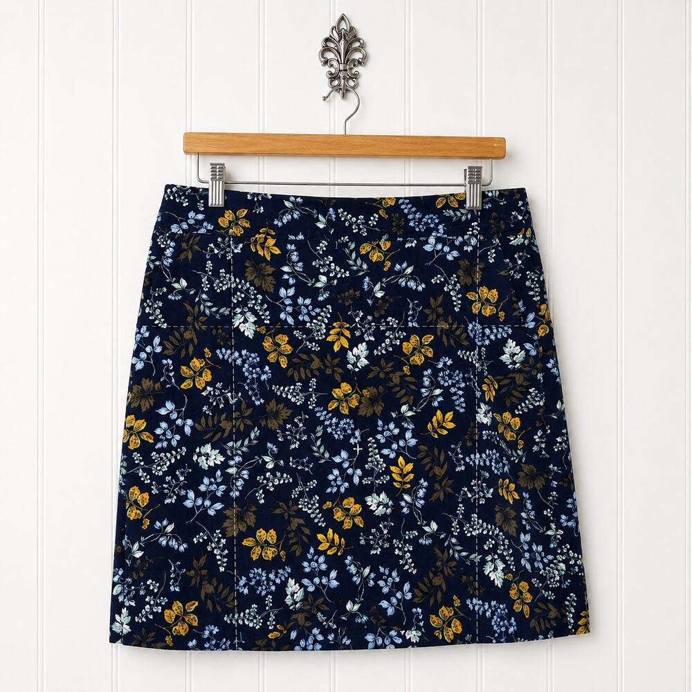 Talbots Corduroy A-Line Skirt · Navy Blue Floral Print Women’s Size 12